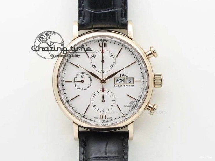 MIROTIME 0129 Snug Portofino IW391022 SS ZK 1:1 Best Edition White Dial Gold Markers On Black Leather Strap A 7130